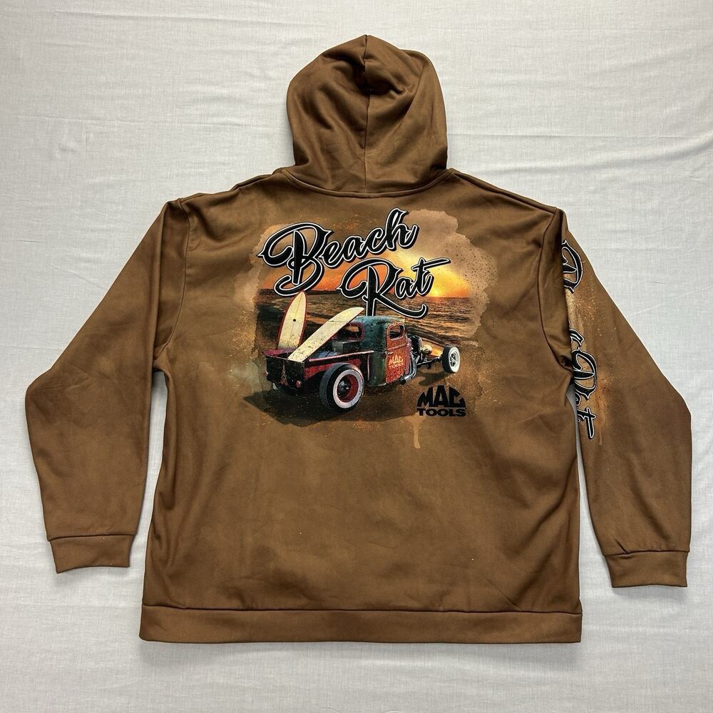 Mac Tools Beach Rat Graphic Hoodie Men's 3XL Brown Long Sleeve Casual Full Zip